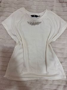 White Beaded Embellished T-Shirt
