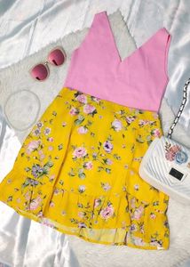 Korean Styled Floral Mini Skirt And Top Combo