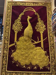 Embroidered Peacock Velvet Wall Hanging Zardozi