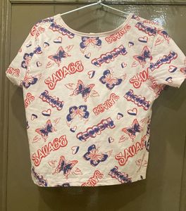 Pink Butterfly Graphic Crop Top