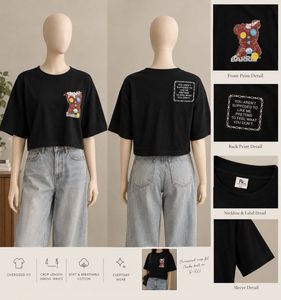 Cute Bear Graphic Crop T-Shirt