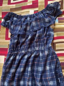 Blue Plaid Off-Shoulder Maxi Dress