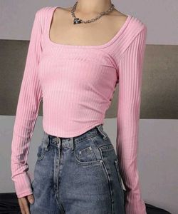 Ribbed Square Neck Long Sleeve Top