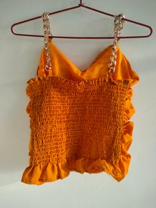 Mustard Crop Top With Chain Strap