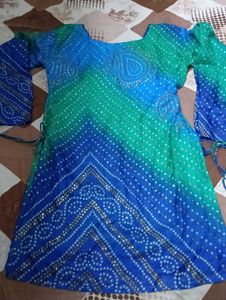 Vibrant Blue &amp; Green Bandhani Tunic kurta