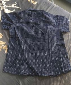 Chic Navy Polka Dot Button-Up women Shirt