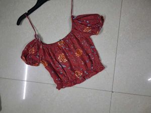 Red Floral Off-Shoulder Crop Top