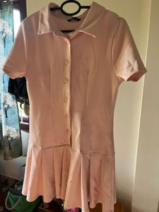 Chic Pink Shirt Dress with Pleated Skirt