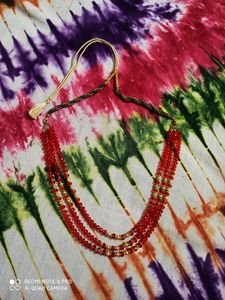 Designer Red &amp; Golden Beads Necklace