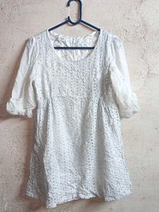 White Eyelet Tunic Top Layered