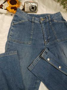 Vintage Style Button Detail Denim Jeans