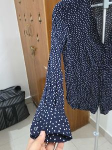 Mango Navy Blue Polka Dot Long Sleeve Top