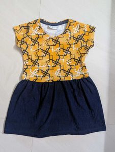 Girls Mustard Yellow & Navy Blue Party Dress