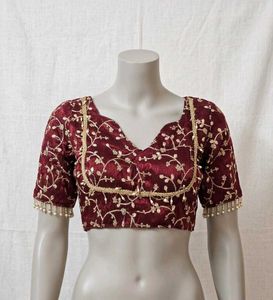 Fully Stitched Maroon Embroidered Blouse
