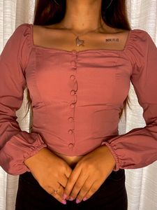 Square Neck Top With Bishop Sleeves