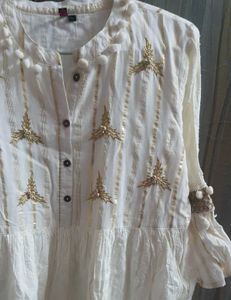 Ishin Off-White and Golden A-line dress