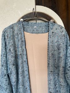 DXB Elegant Blue Lace Shrug abaya with inner