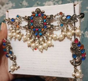 Oxidised Peacock Jhumka Set