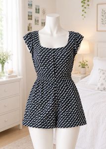Navy & White Patterned Casual dress 👗