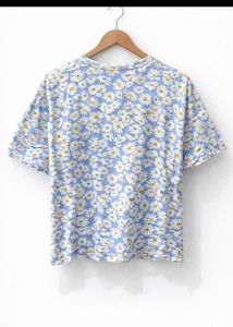 Blue Daisy Print Oversized T-Shirt