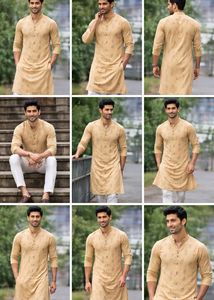 Men Stylish Pure Cotton Mustard Stiched Kurta