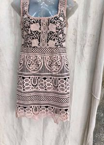 639. Pink Crochet Lace Mini Dress