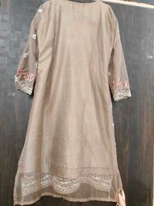 Embroidered Brown Kurta Set with Dupatta
