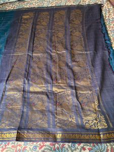 Elegant Blue &amp; Purple Saree with Gold