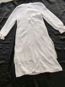 korean fur White Lace Detail Long Dress
