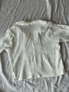 White Textured Short Sleeve Top