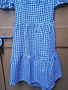 Blue Gingham Puff Sleeve Dress