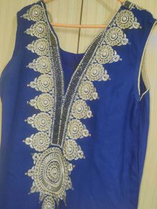 Embellished Blue Sleeveless Blouse