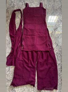 Embellished Kurta Set with Palazzo &amp; Dupatta