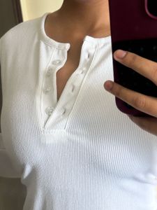 White Long sleeve Henley and zebra print sc