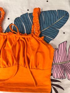 Orange Ruffle Tie Crop Top