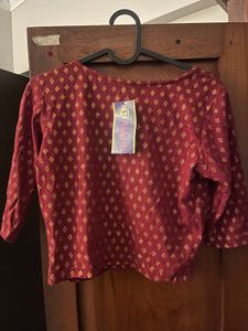 Stylish Maroon &amp; Gold Printed Blouse