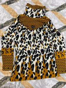 Leopard Print Mock Neck Top