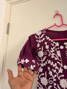chikankari stitch kurta purple