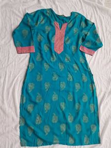 Sea green dailywear kurta with botanical print