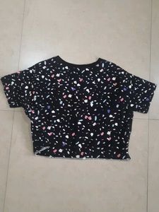 Black Terrazzo Print Cropped T-Shirt