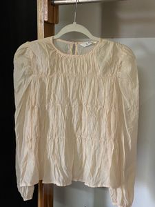 Sheer Tiered Puff Sleeve Blouse