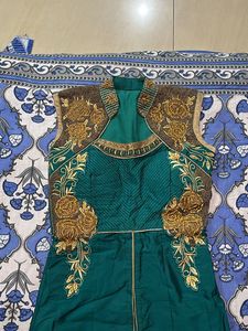 Elegant Green &amp; Gold Embroidered Lehenga Set
