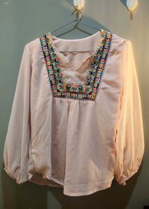 Embroidered V-Neck Blouse