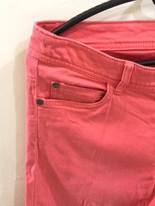 Pinkish Orange 3/4th Short Jeans For Women