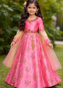 Elegant Girls' Pink Lehenga Choli Set
