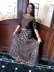 Elegant Brown Brocade gown