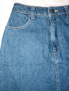 Denim Skirt with Frayed Hem