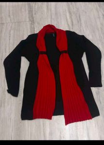 Black Cardigan with Red Accents