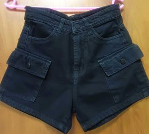 THAFIO black Cargo Denim Shorts