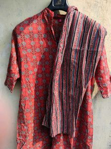 Rust Printed Kurta Set
